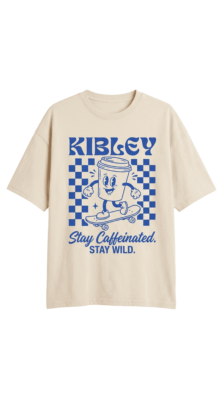 A plain product photo of a Kibley graphic T-shirt