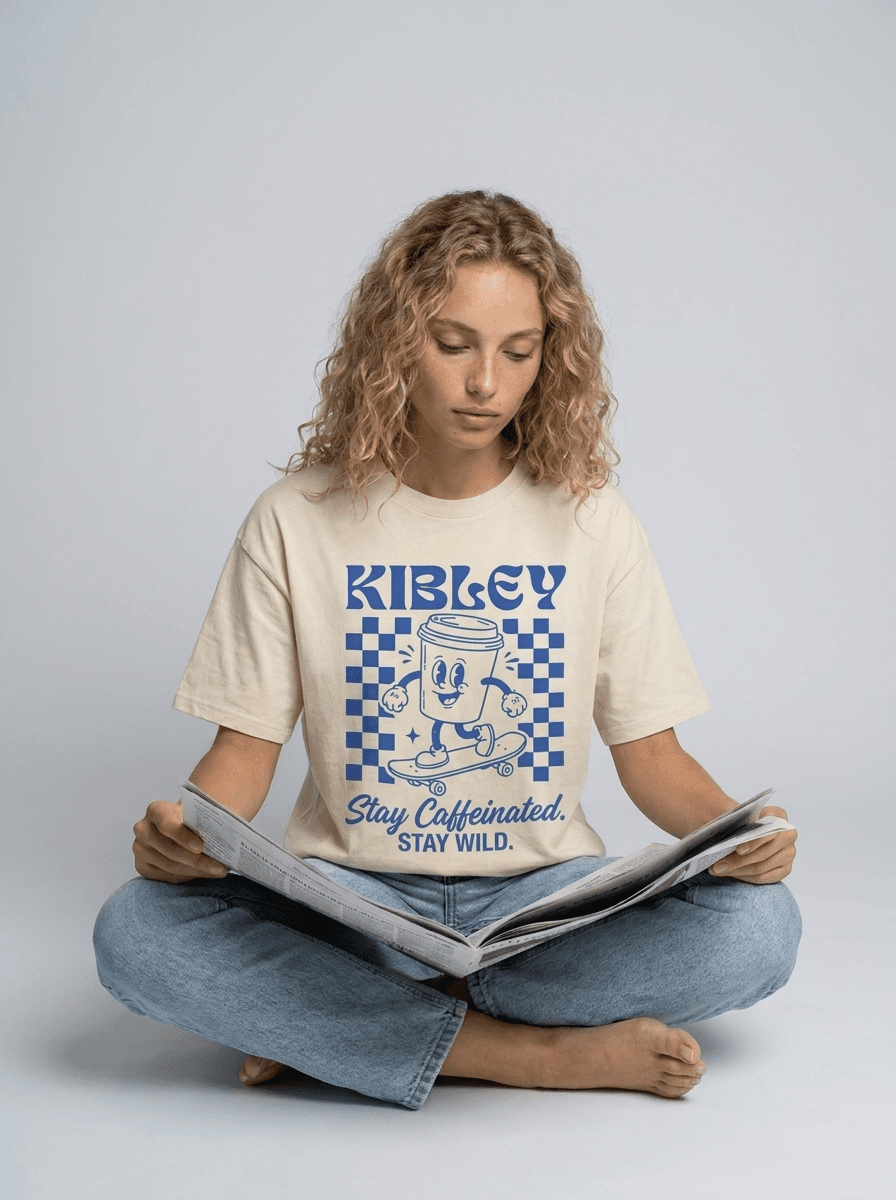 A studio floor photo featuring the Kibley T-shirt